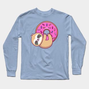 Cute Sloth Hug Big Doughnut Long Sleeve T-Shirt